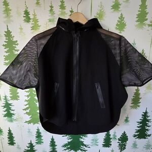 Black Elie Tahari Sport Mesh Sleeve Cape Jacket